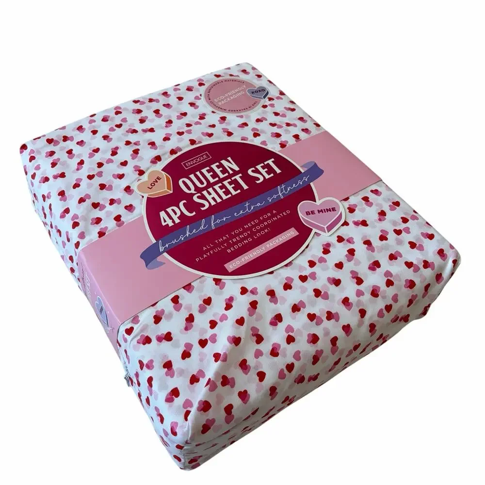 ENVOGUE Overlapping Hearts QUEEN Sheet Set 4pc Pink Red Valentines Day NEW
